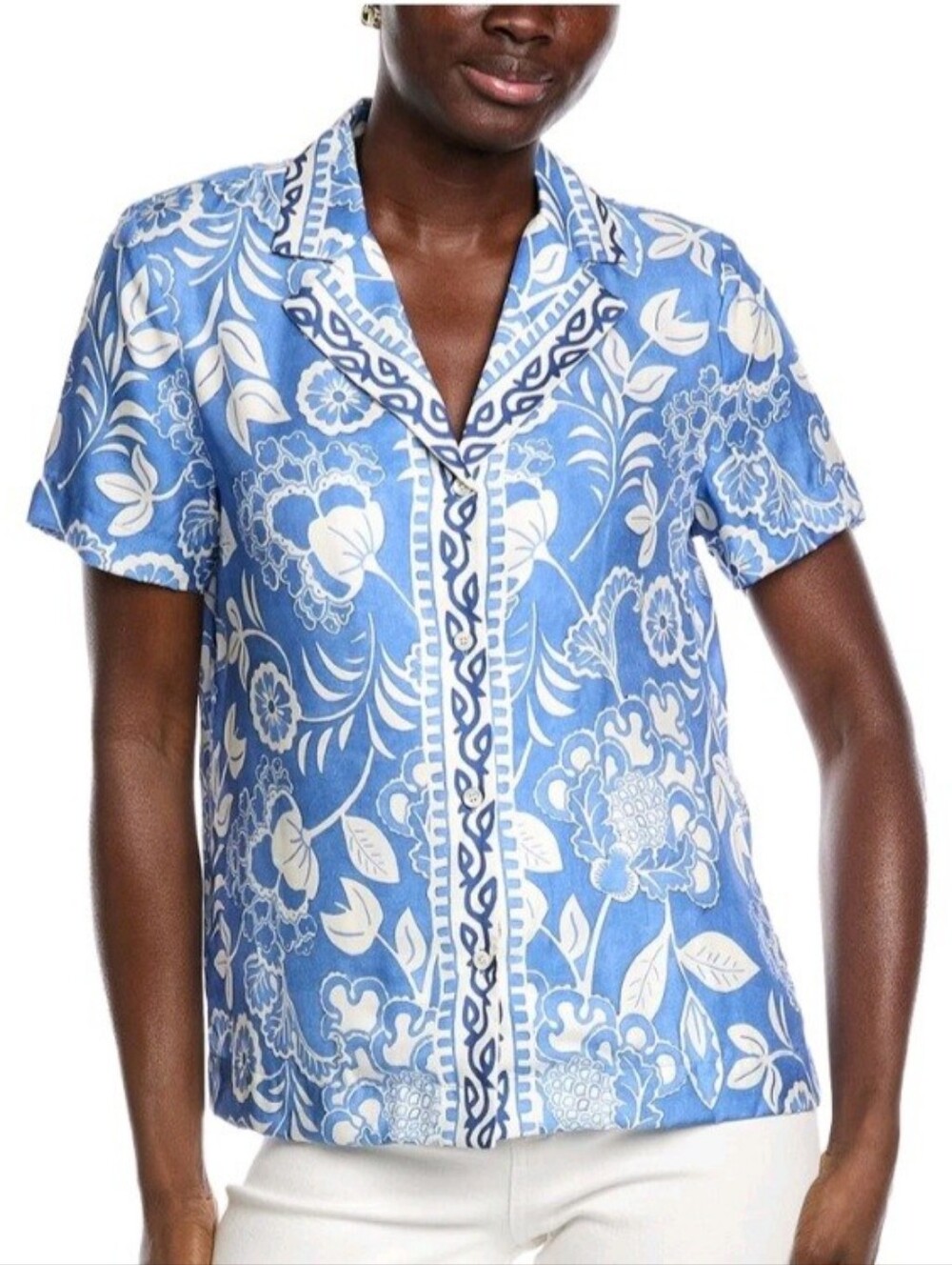 J. McLaughlin Bimini Short Sleeve Blue Blouse Size XS NEW Resort Preppy